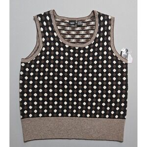 Mossimo Vest Lambswool Womens Large Black Brown Polka Dot Hem Shell Tank